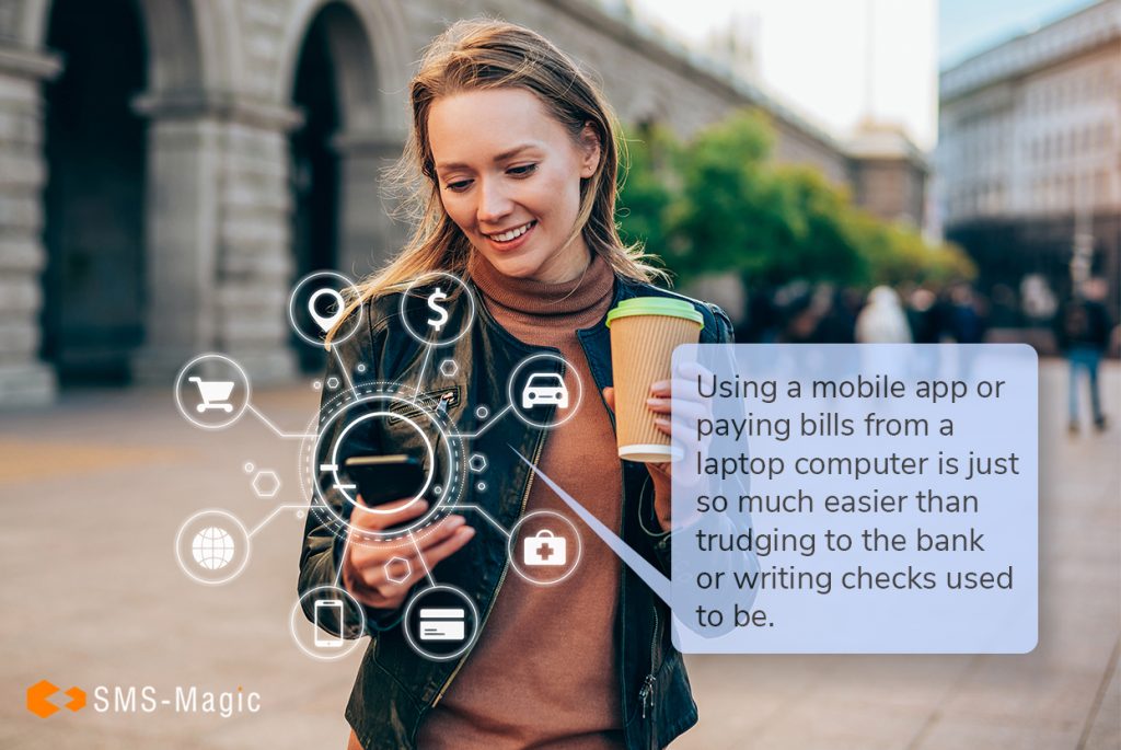 Using a mobile app or paying bills